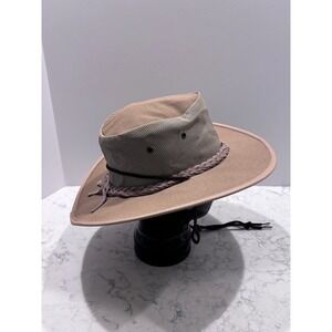 Barmah Australia 1057 Canvas Drover Mesh Outback Hat Tan Mens Medium
